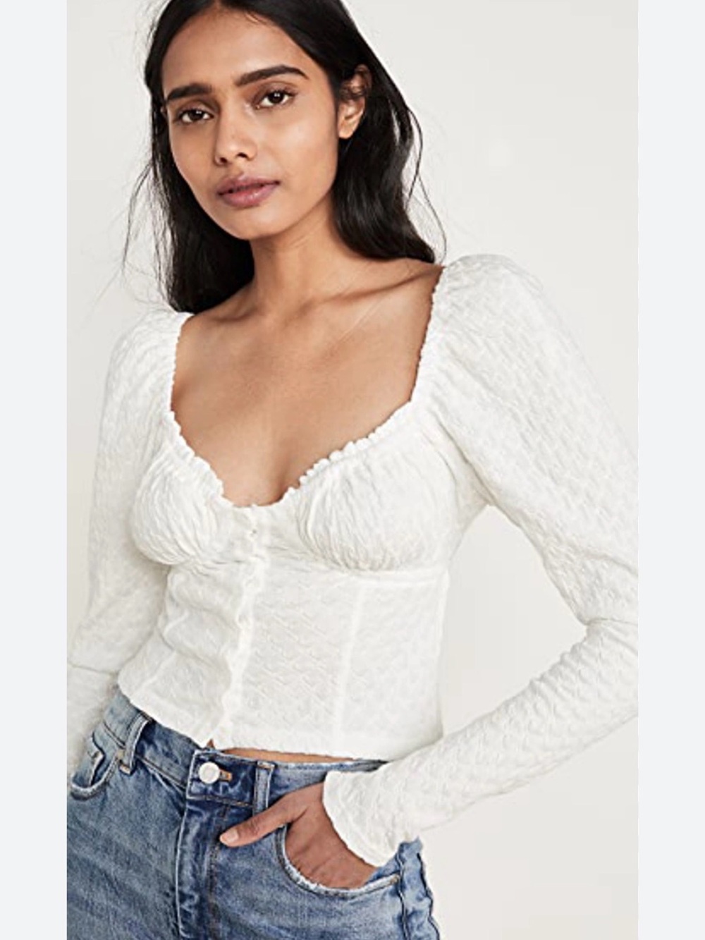 Free People Ladybug Long-Sleeve Milkmaid Crop Top